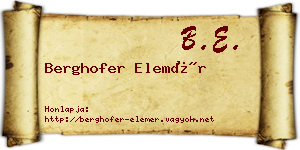 Berghofer Elemér névjegykártya